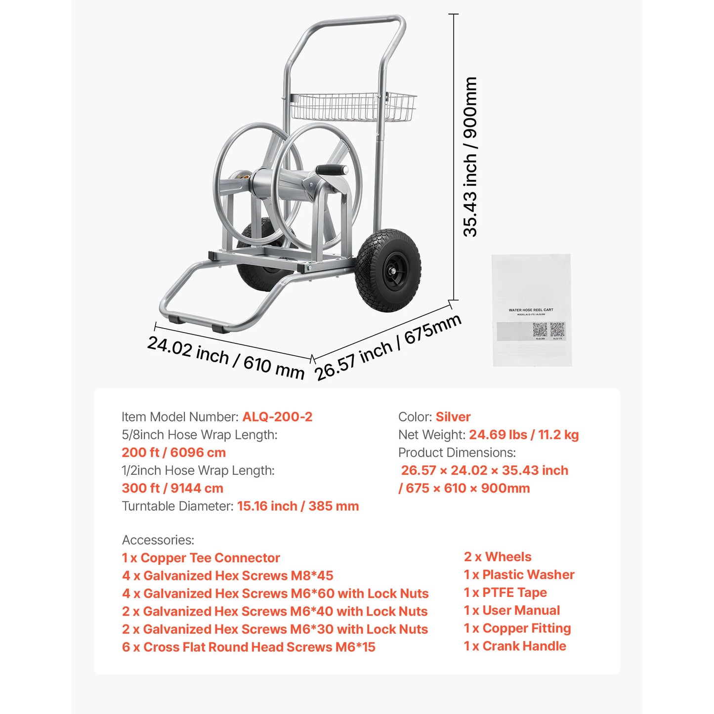 SucceBuy Water Hose Reel Cart For Garden With Mesh Basket