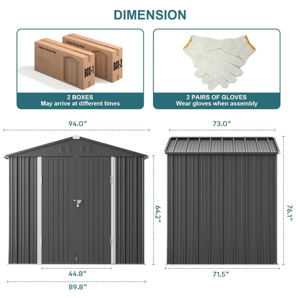 XIAOLANG Outdoor Storage Shed Galvanized Metal with Double Lockable Doors