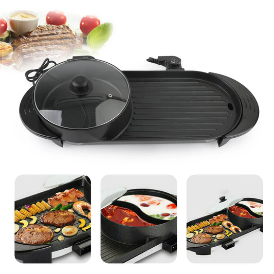 2 In 1 Portable Electric Hot Pot Grill Teppanyaki Pan