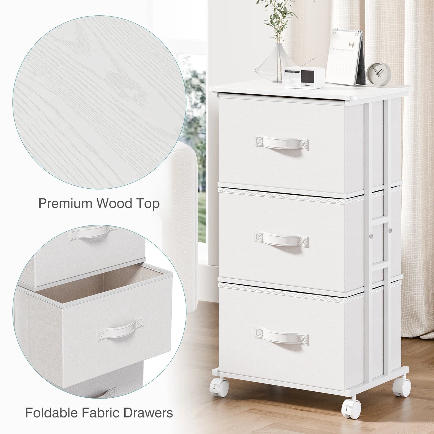 JHK Rolling Dresser Storage Cabinet With Steel Frame And Wheels