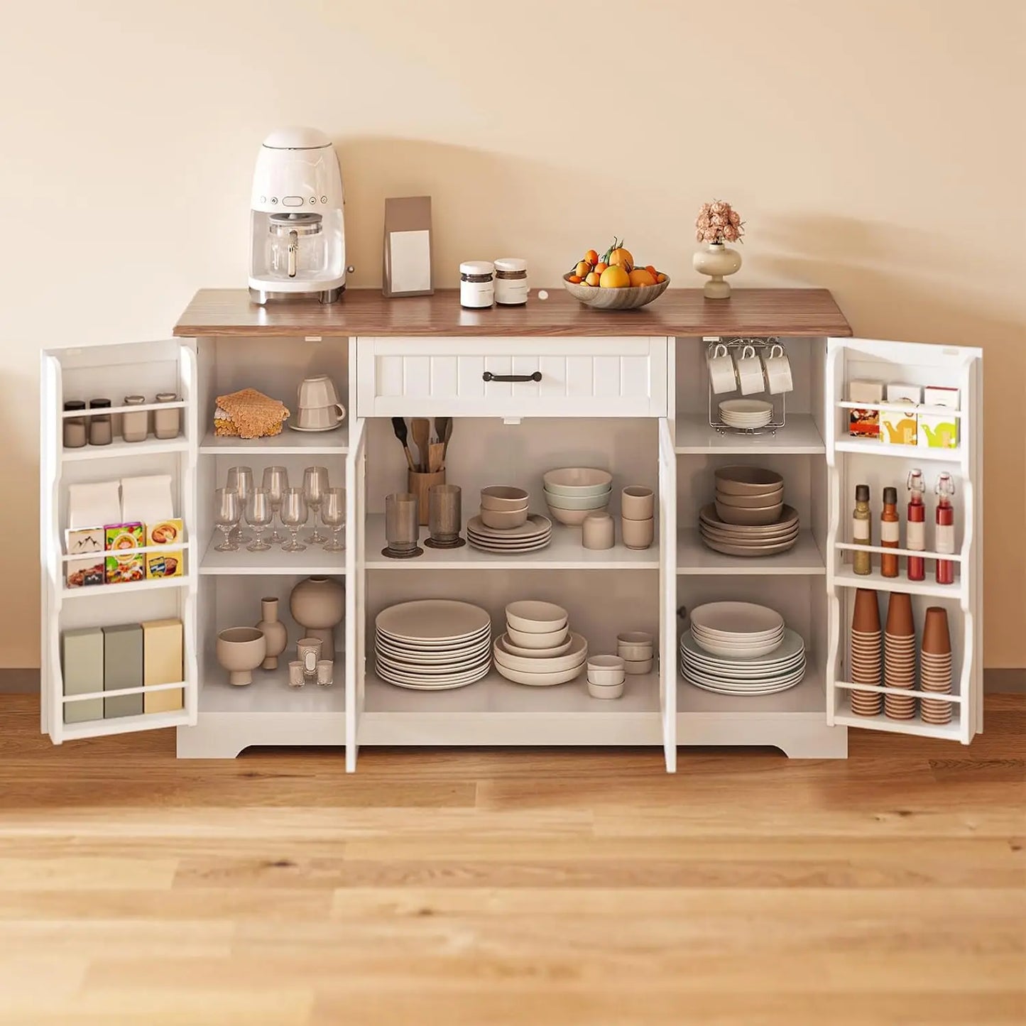 Storage Sideboard Buffet Cabinet With Drawers And Door Shelves Rustic