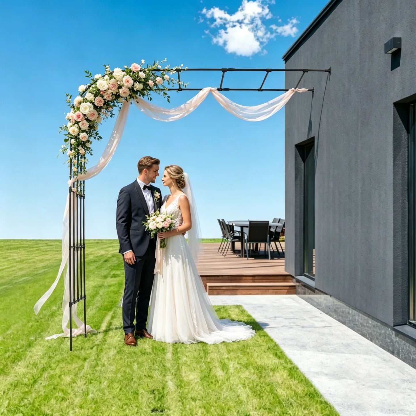 Half Side Garden Arch Trellis Steel Free Standing Wedding Arch