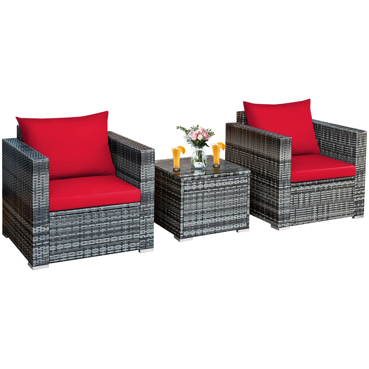 HOMASIS 3 Piece Patio Rattan Bistro Set With Cushioned Chairs