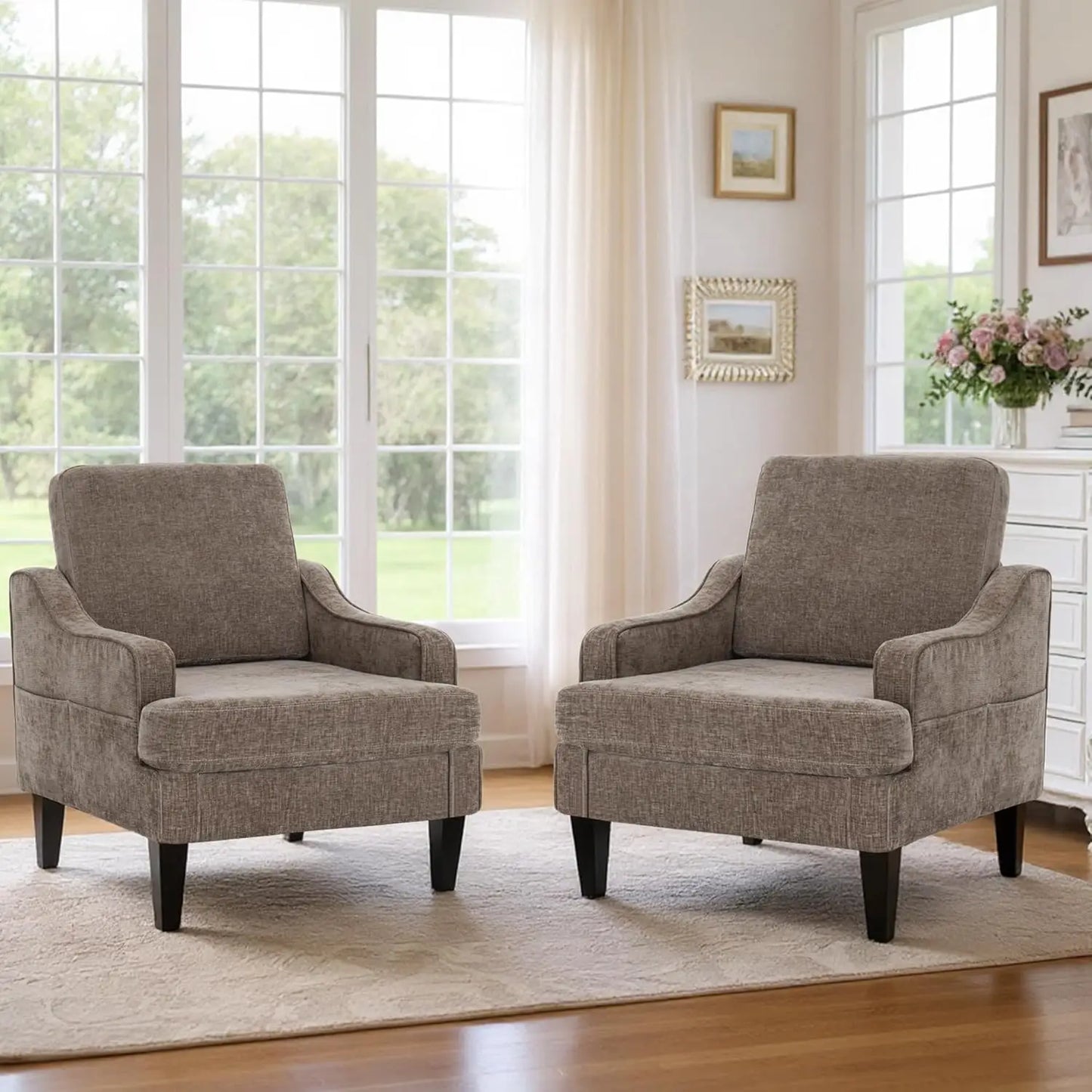 MOYU Set of 2 Mid-Century Accent Chairs in Chenille Upholstery