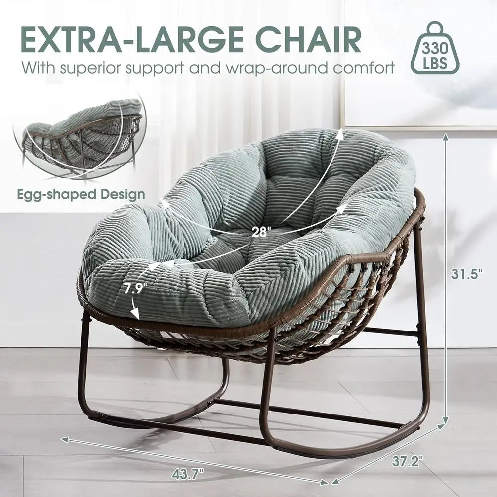Oversized Papasan Rocking Chair for Outdoor Patio and Indoor Use