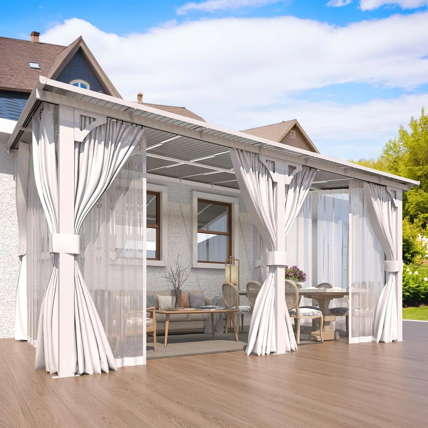 Hard Top Lean-To Gazebo Pergola Curtains Netting