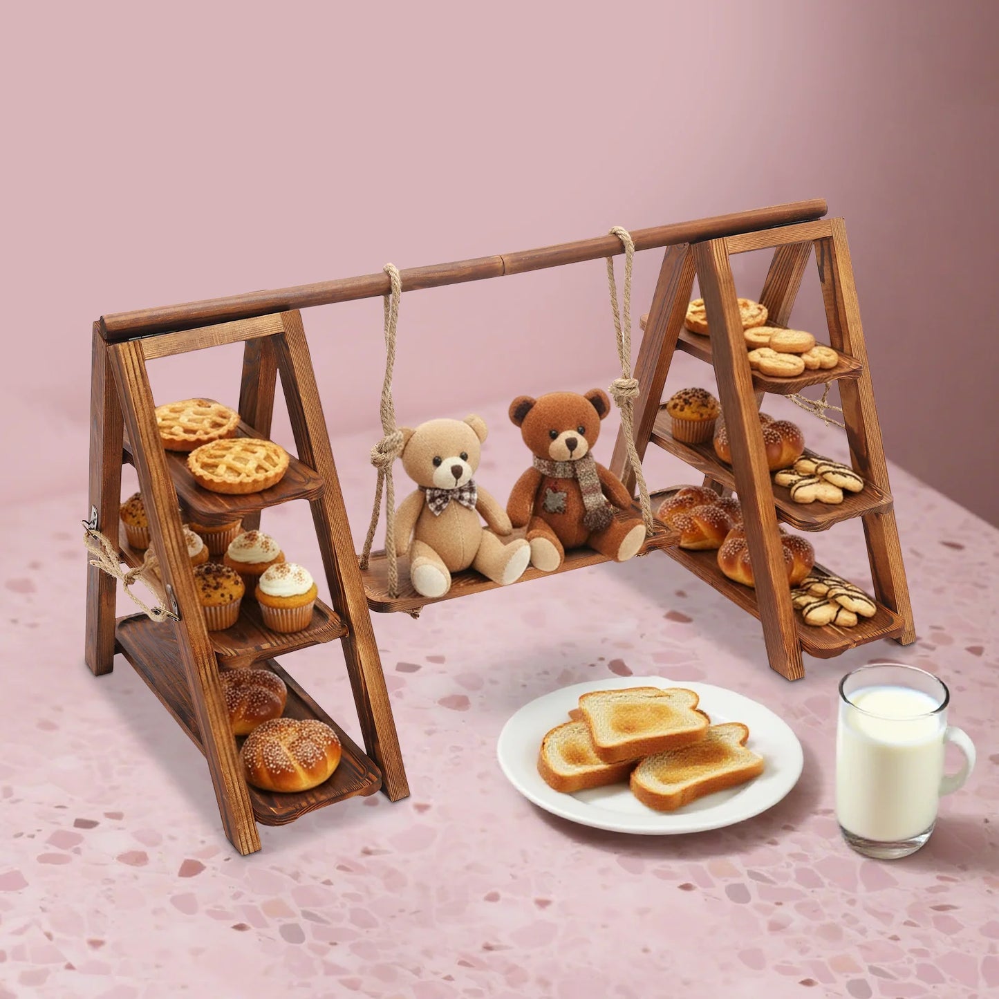 Bymaocar Three Tier Wooden Cake Stand Dessert Tray For Weddings
