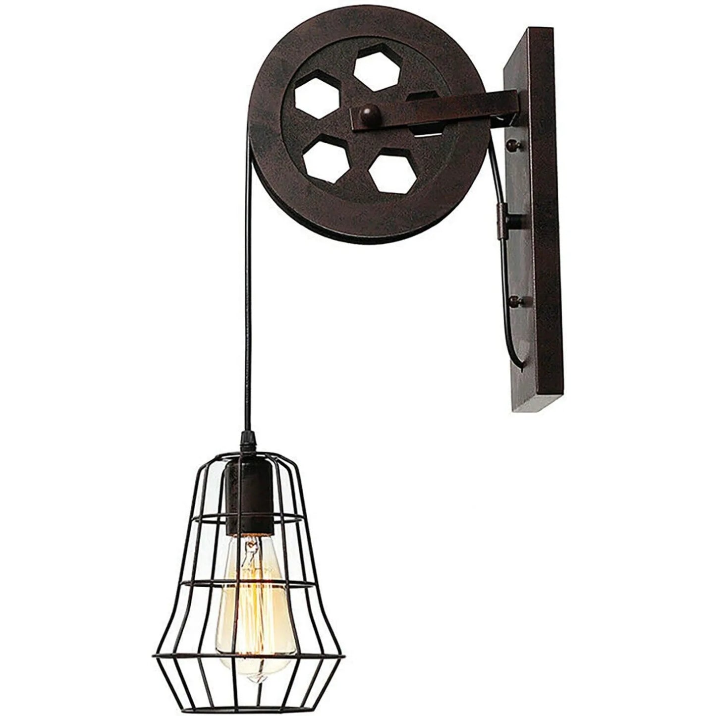 Bymaocar Industrial Wall Sconce Lift Pulley Vintage Farmhouse Lamp