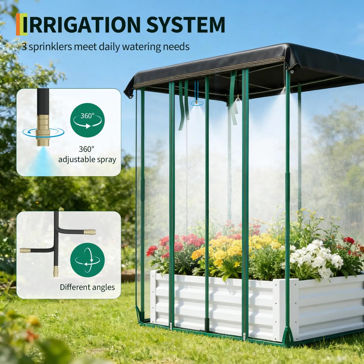 HiMISS 3 In 1 Raised Garden Bed Kit Galvanized Planter With Drip Irrigation