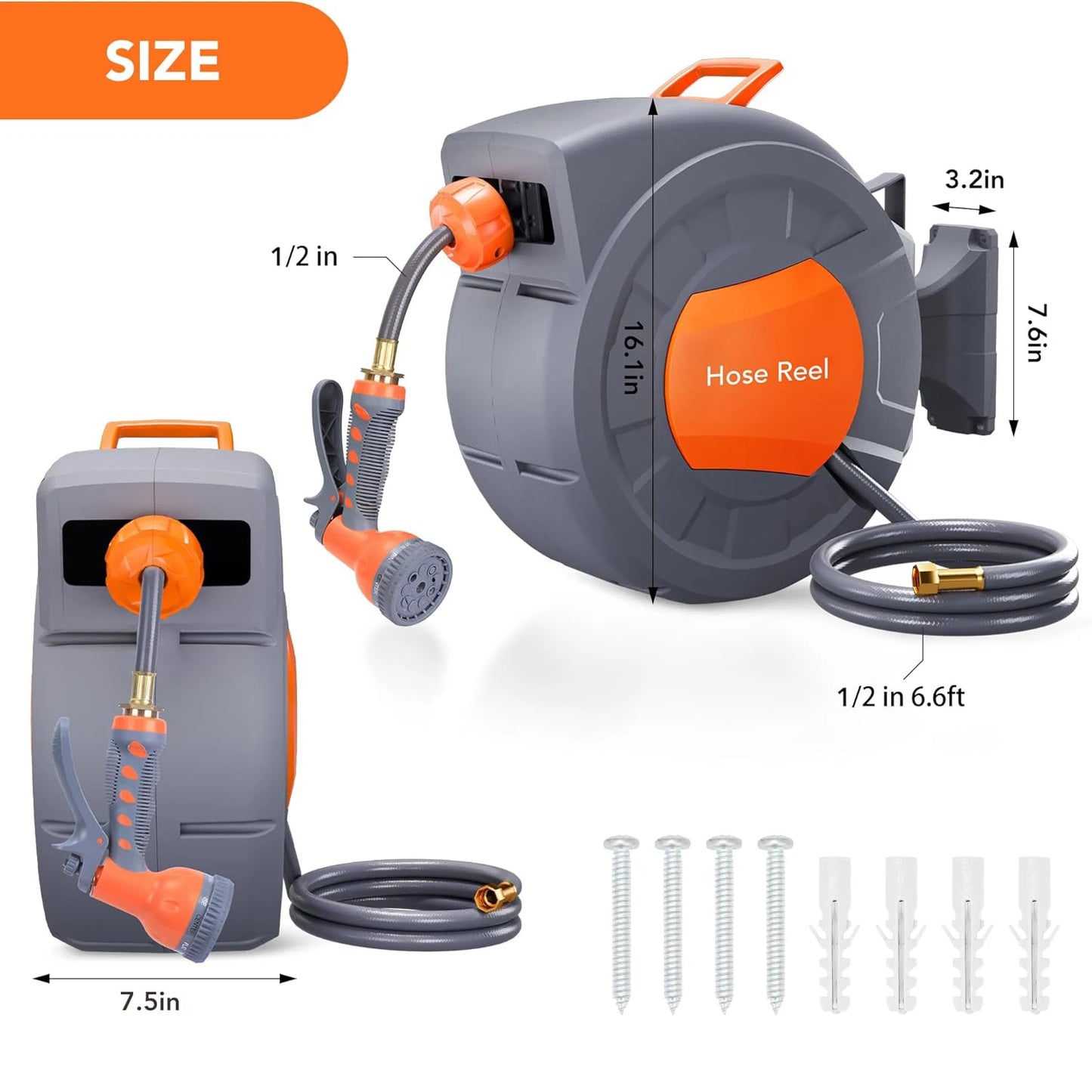 TWISTER.CK Retractable Garden Hose Reel With 9-Function Sprayer Nozzle