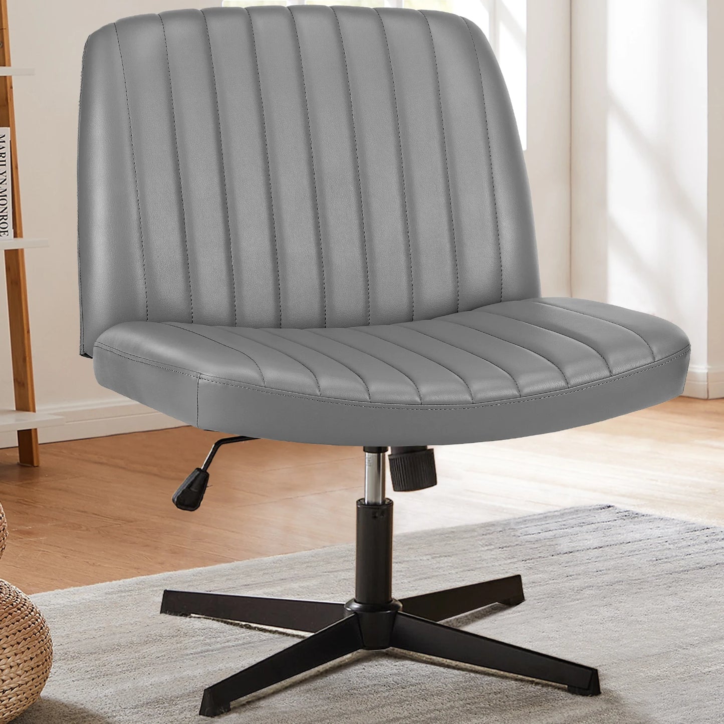 JHK Cross Legged Office Rocking Chair With Adjustable Swivel Desk