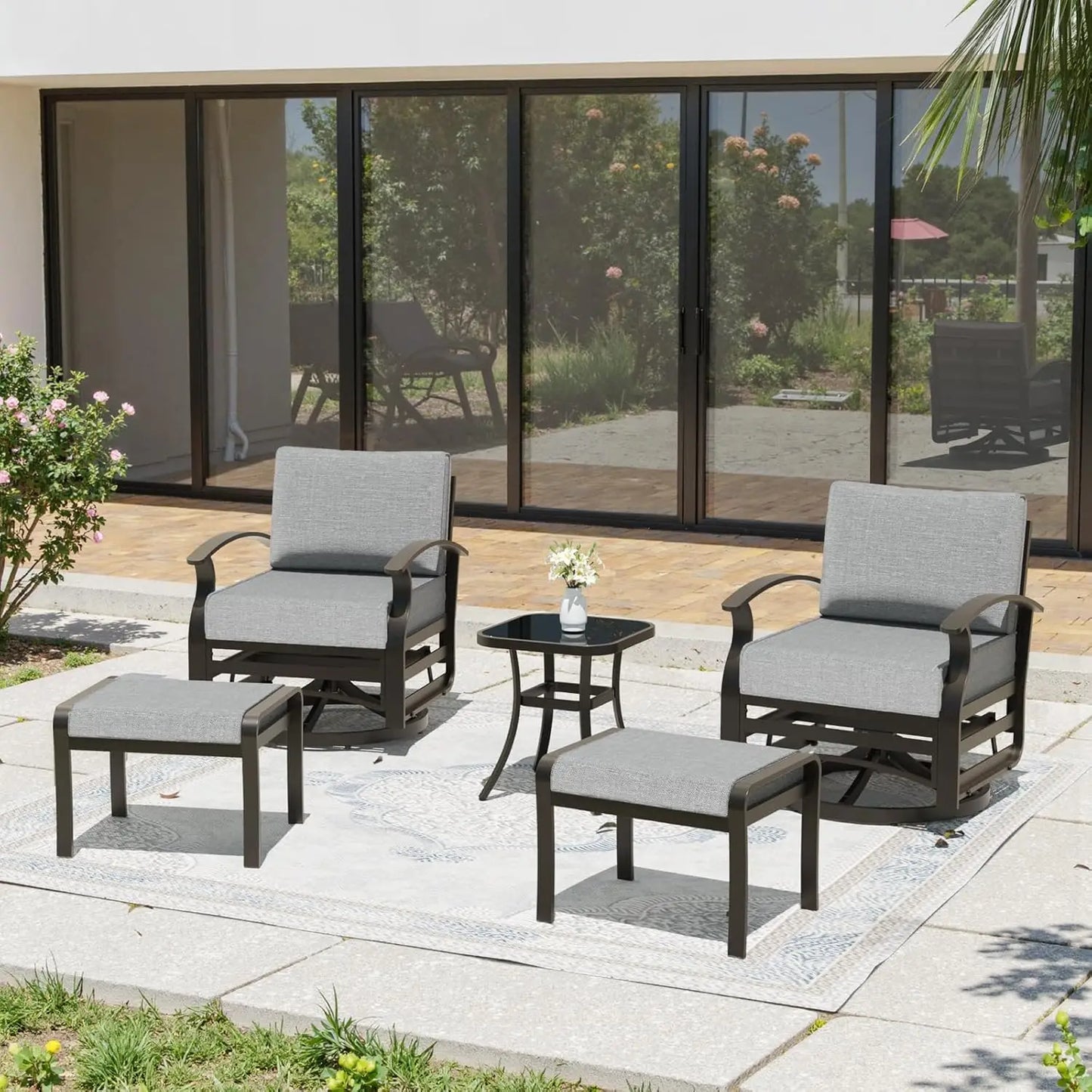 GUOHE Aluminum Patio Set With Swivel Chairs And Ottomans