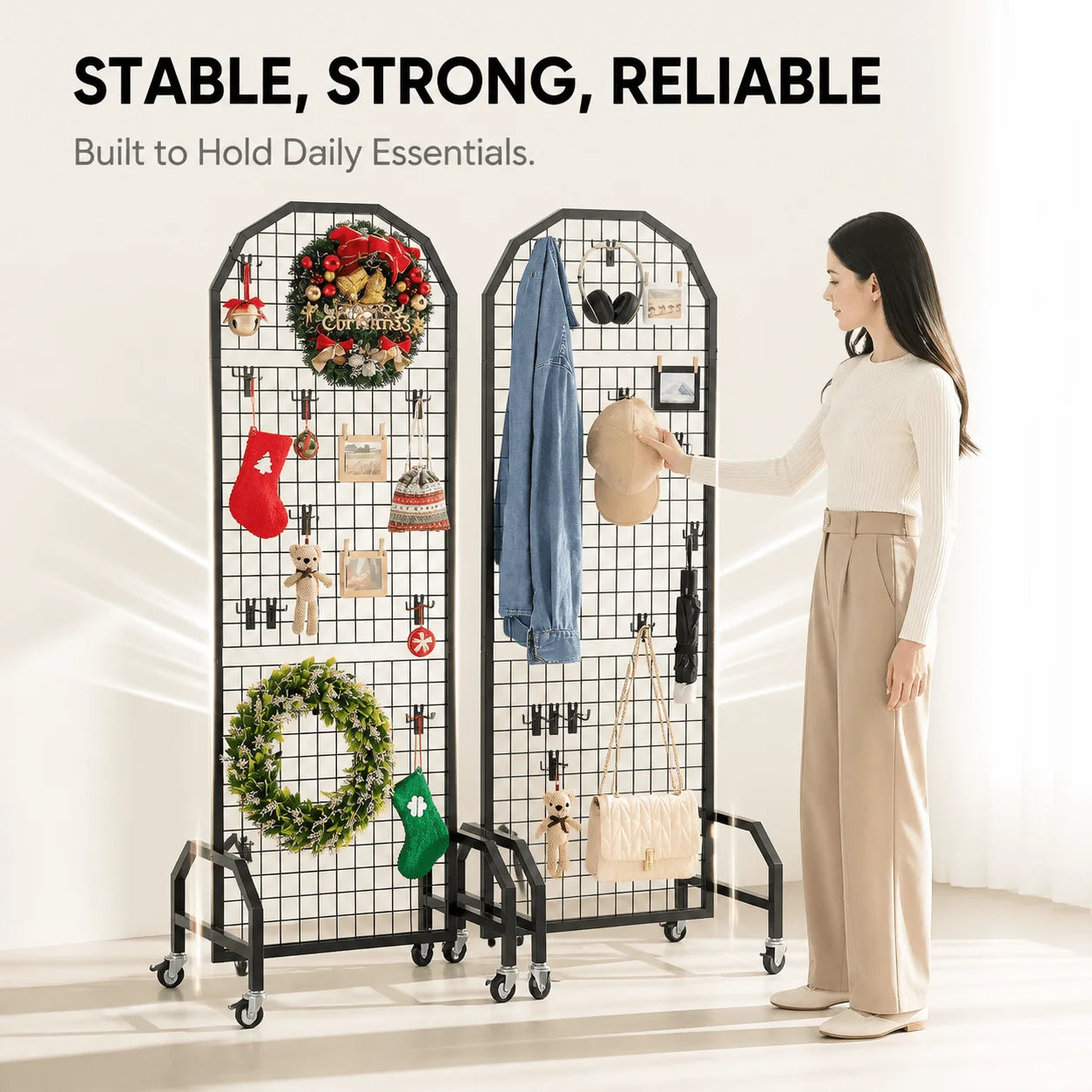 Rolling Grid Wall Panels On Wheels Metal Wire Display Rack