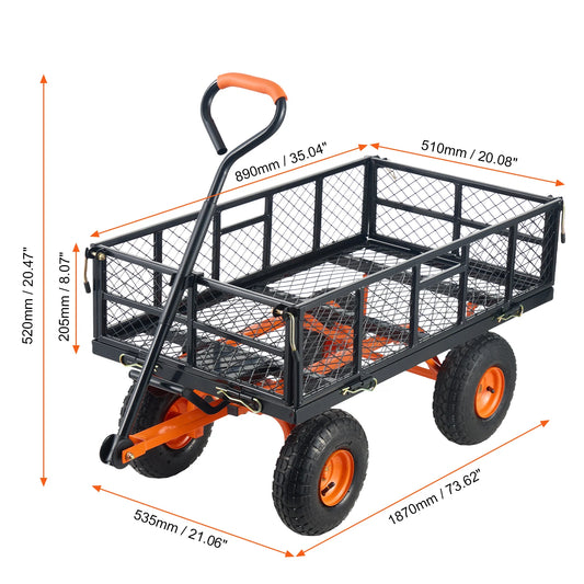 SucceBuy Garden Cart Sturdy Metal Utility Wagon 400/880 Lb Capacity