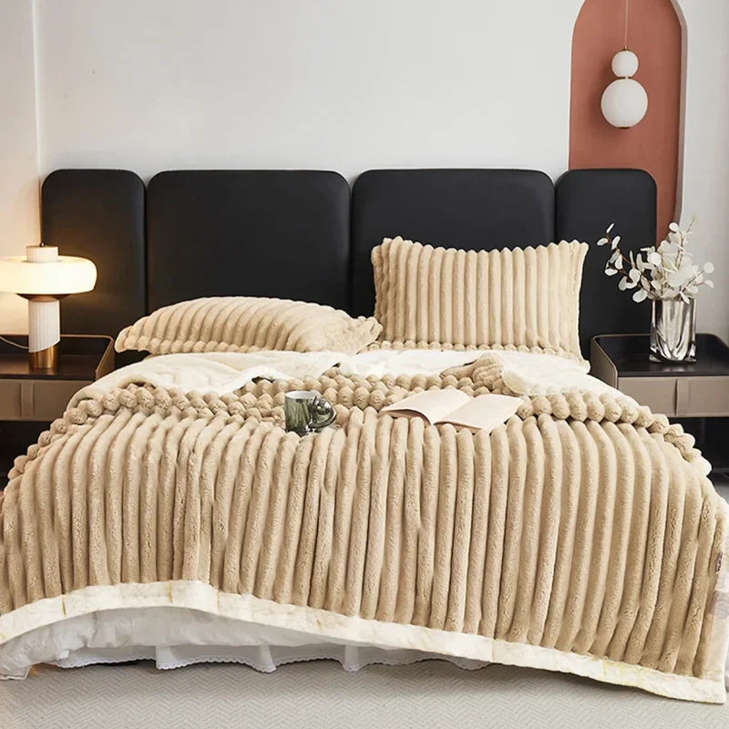 Weighted Sherpa Fleece Blanket With Faux Rabbit Fur Softness