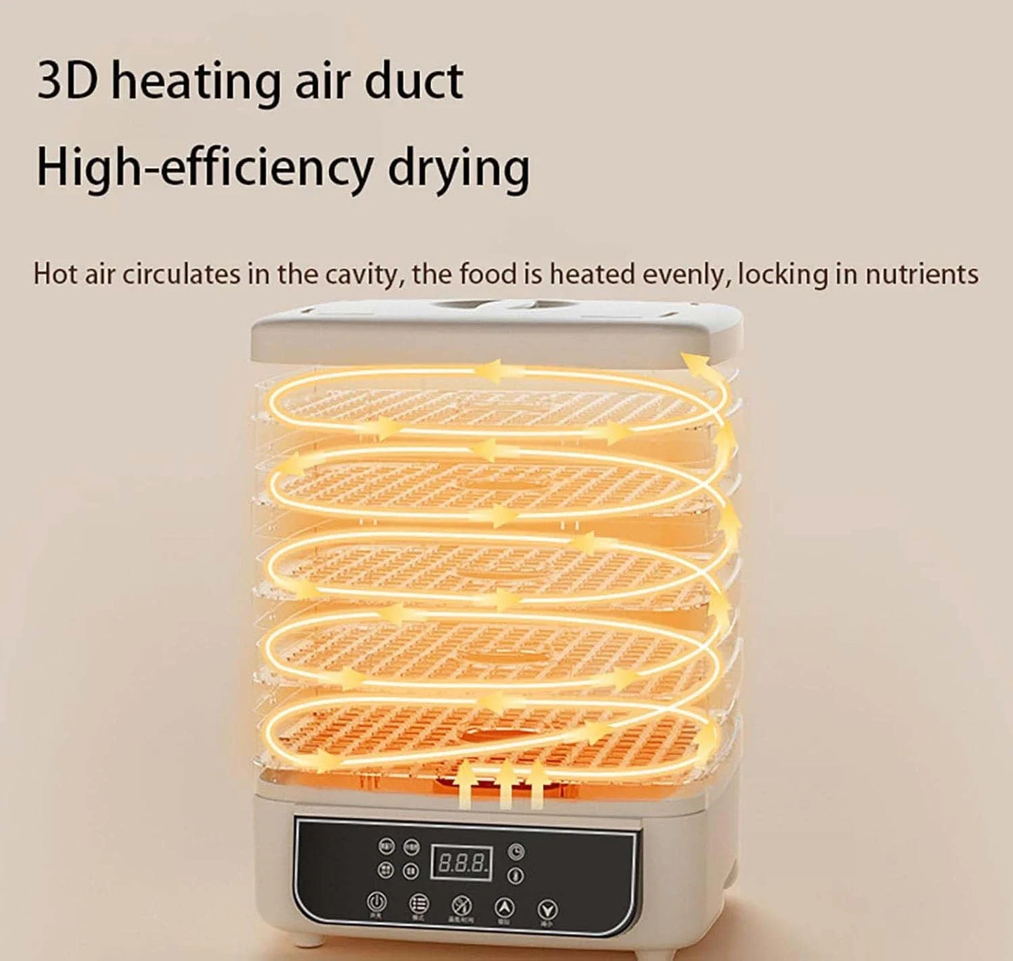 Household Food Dehydrator Dryer With Adjustable Temperature Touch Control