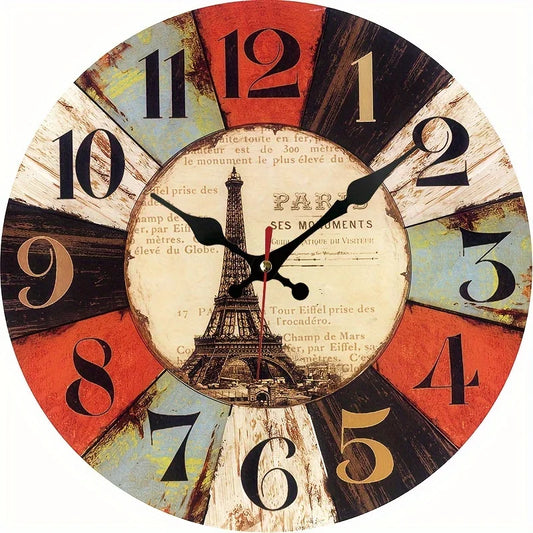 XMSJ Rustic Vintage Wooden Wall Clock Silent Non Ticking Decor