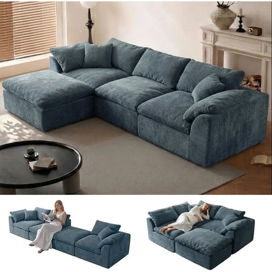 Oversized Chenille Corner Sofa With Ottoman L Shaped Sectional