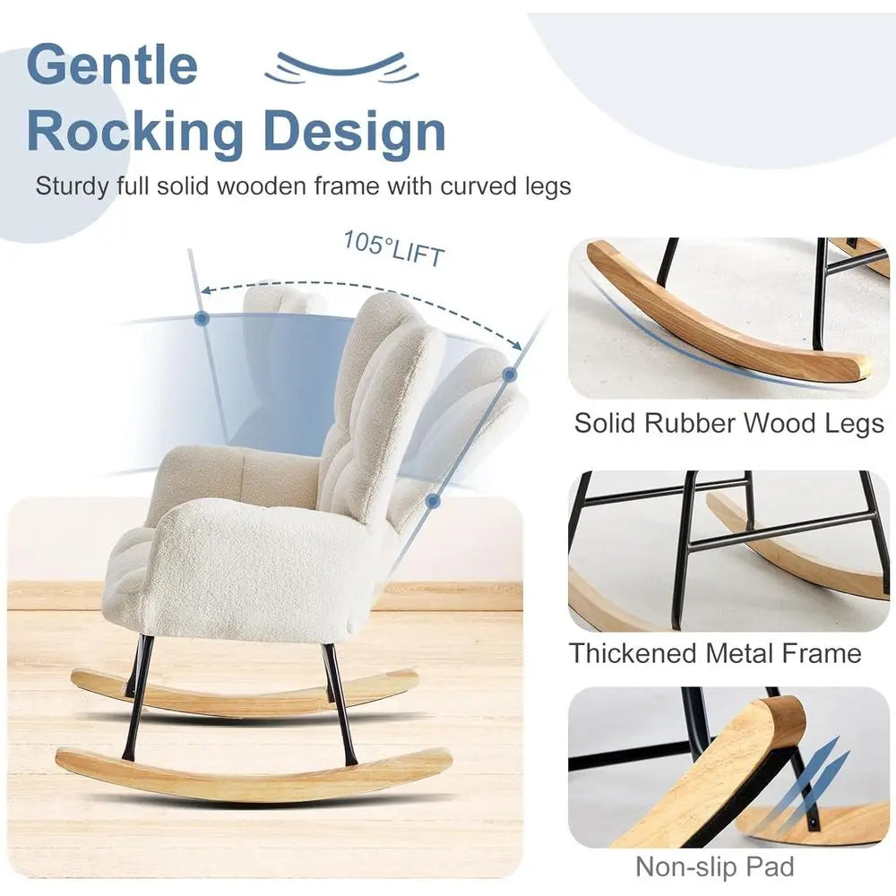 Rocking Chair With High Backrest Upholstered Reading Glider