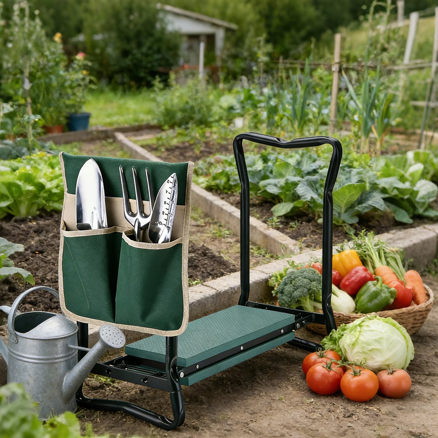 Foldable 2-In-1 Garden Kneeler And Seat With Detachable Tool Bag