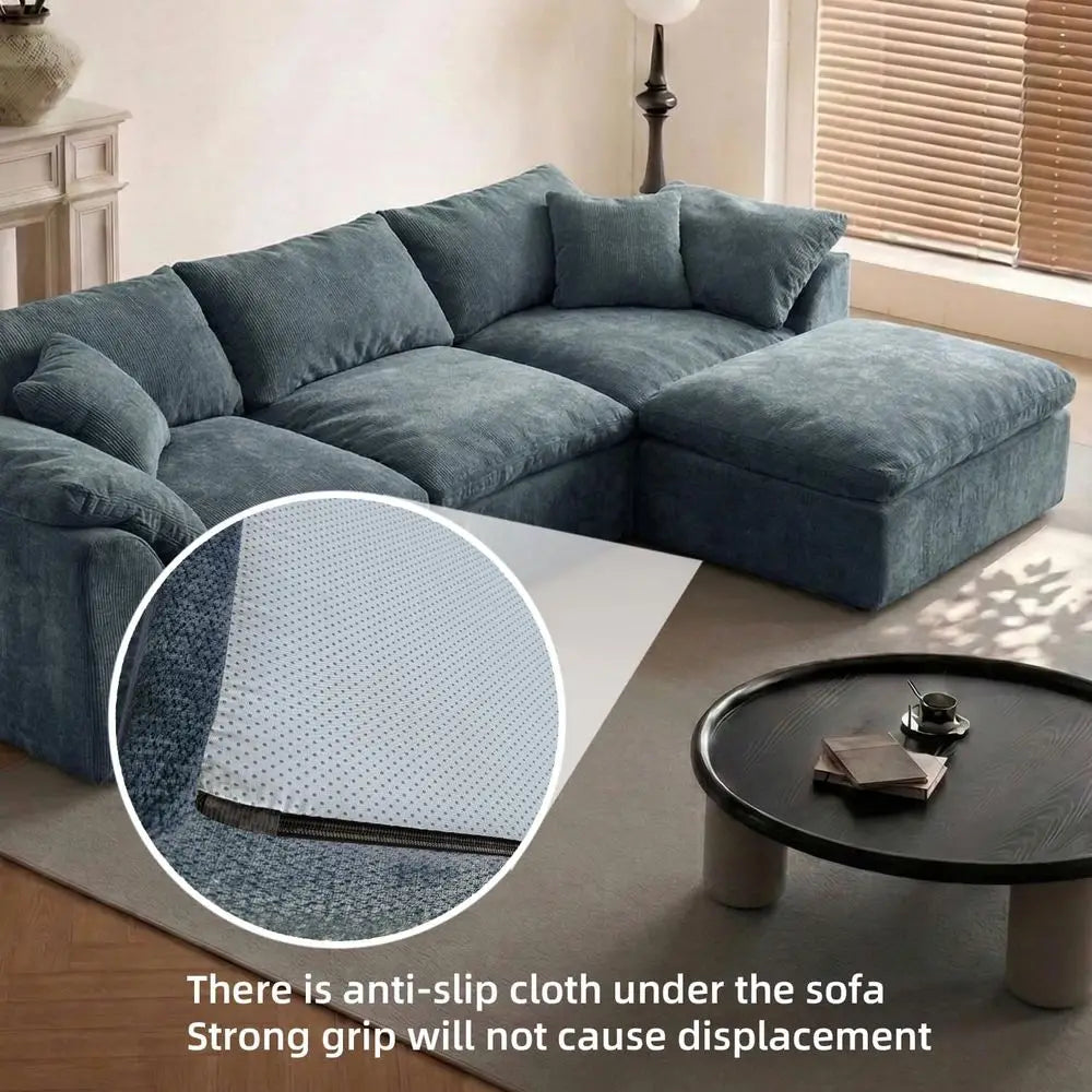 Oversized Chenille Corner Sofa With Ottoman L Shaped Sectional