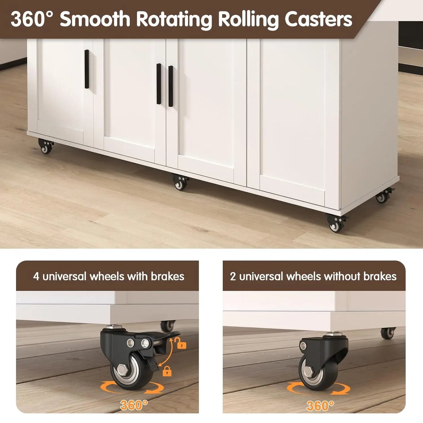 Kitchen Storage Island With Drop Leaf And Rolling Cabinet Cart