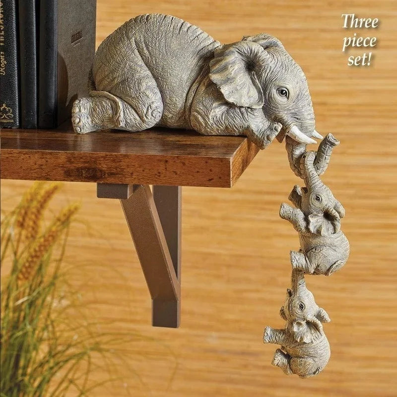 Three Piece Cute Elephant Figurines Resin Home Decor Gift Set