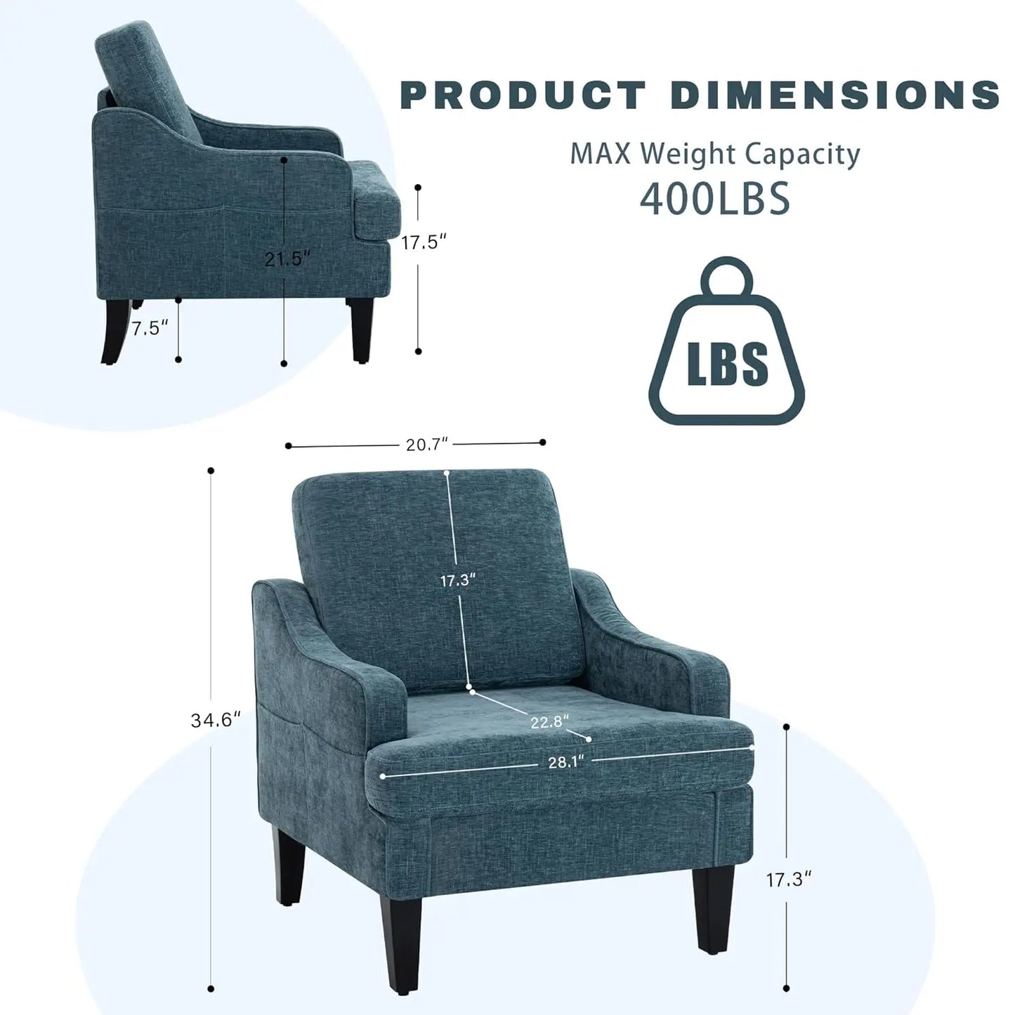 MOYU Set of 2 Mid-Century Accent Chairs in Chenille Upholstery