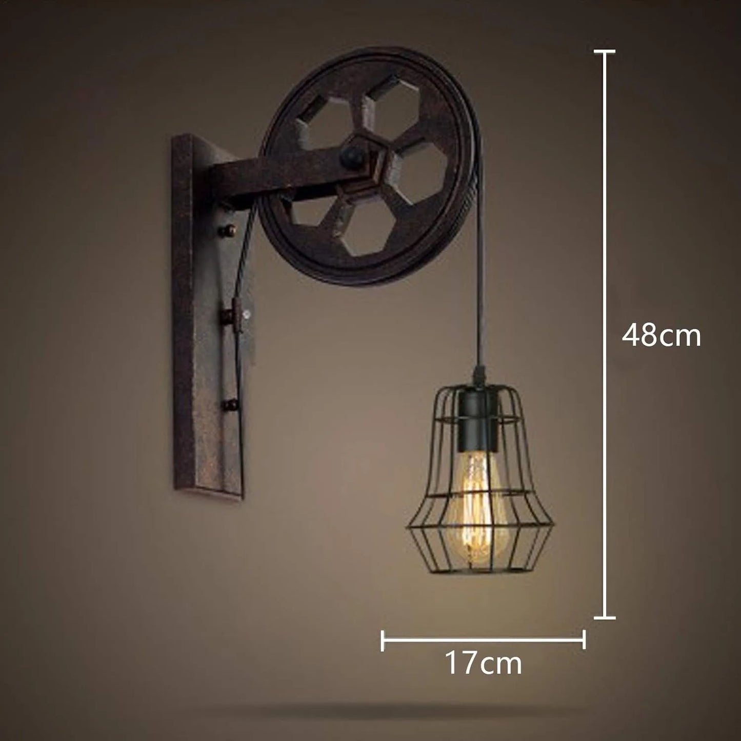 Bymaocar Industrial Wall Sconce Lift Pulley Vintage Farmhouse Lamp