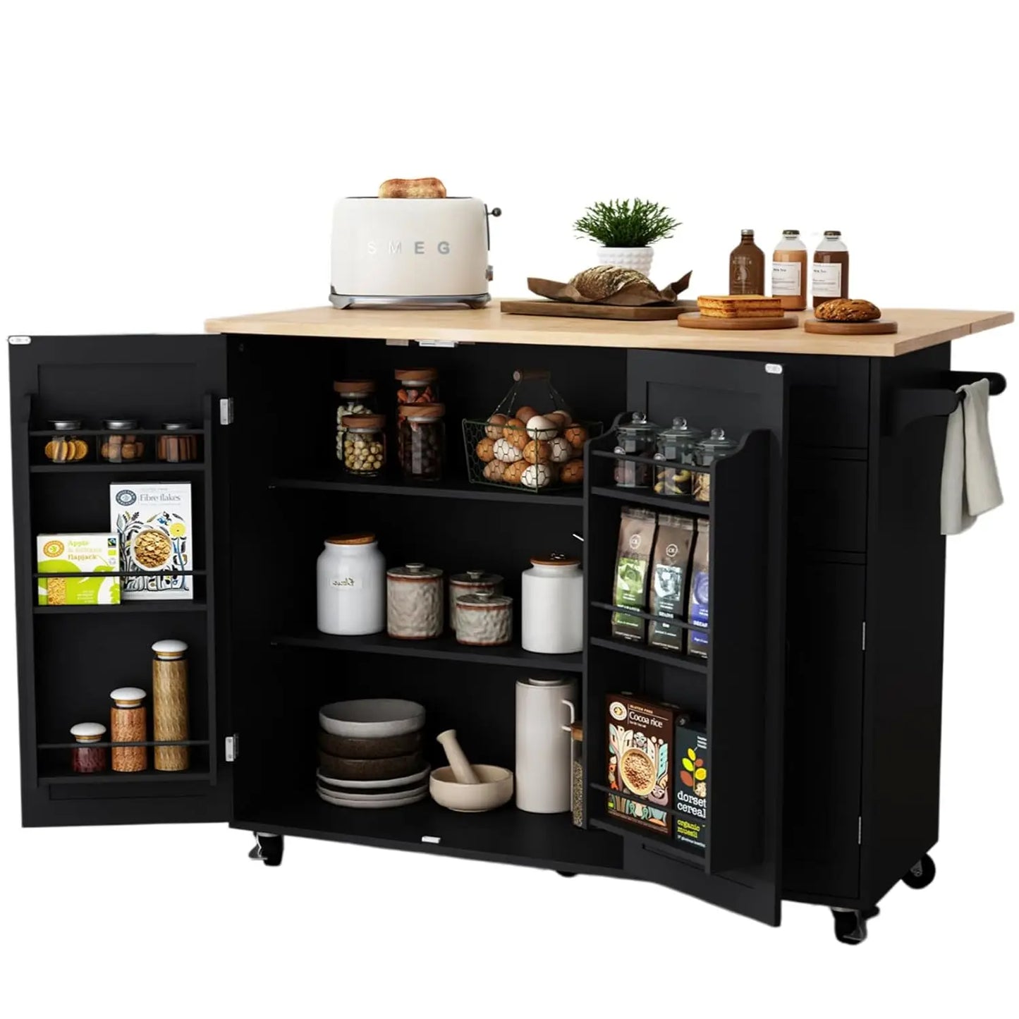 Rolling Kitchen Island With Drop Leaf Spice And Towel Rack