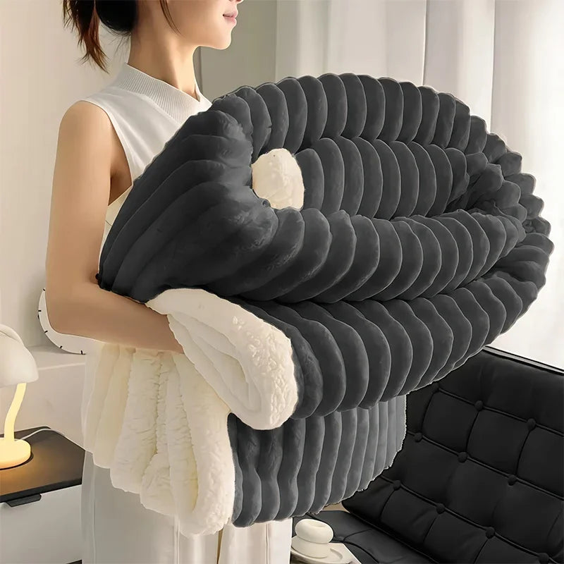 Weighted Sherpa Fleece Blanket With Faux Rabbit Fur Softness