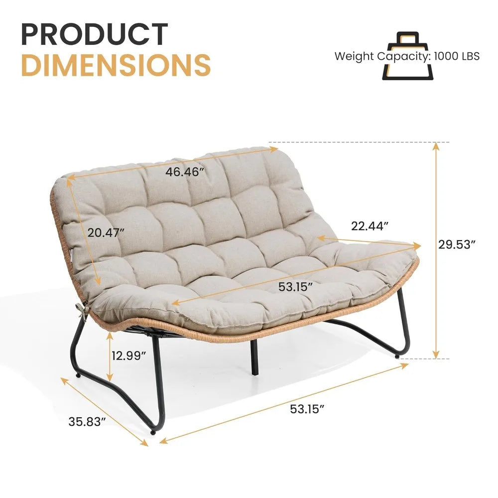 All-Weather Rattan Loveseat With Soft Cushions For Patio