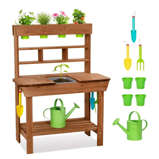 Potting Bench With Removable Sink For Outdoor Gardening