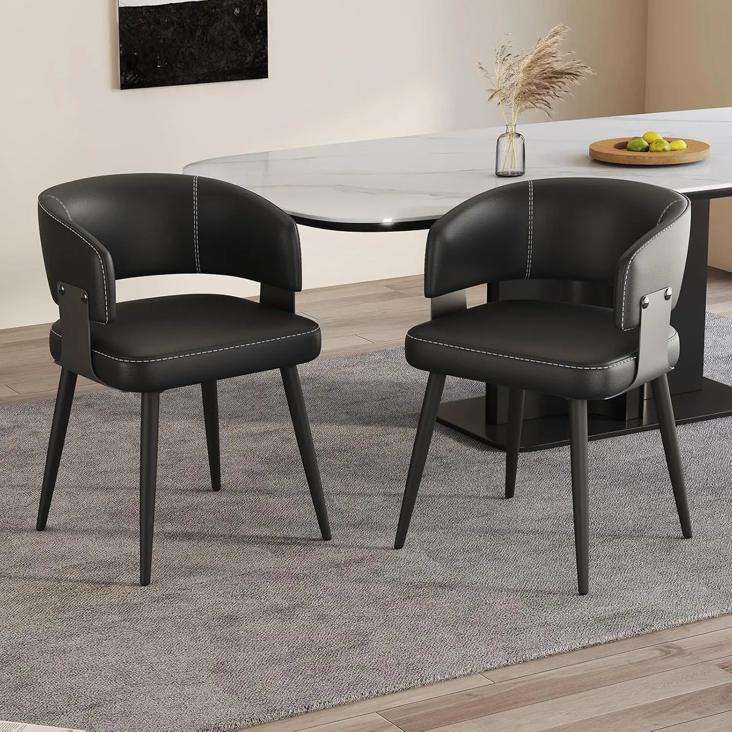GUOHE Modern Dining Chairs Set Of 2 Upholstered Faux Leather