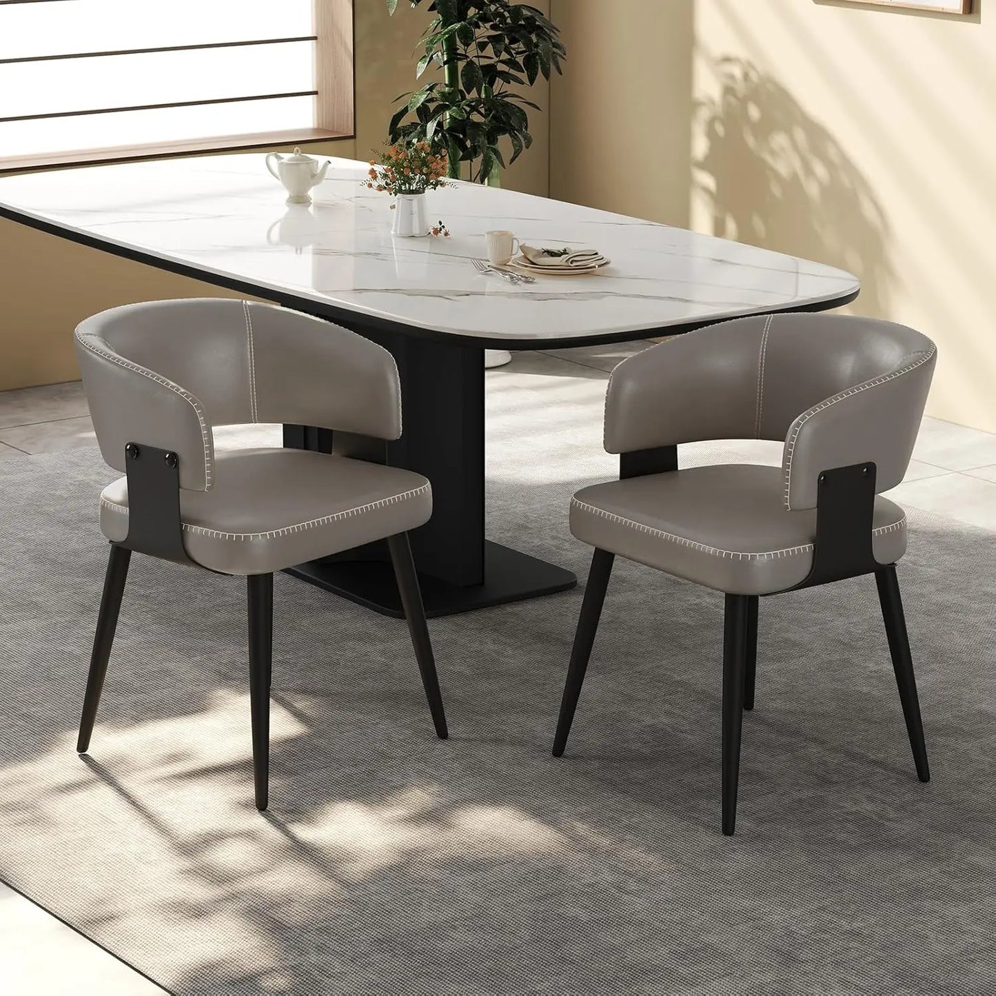 GUOHE Modern Dining Chairs Set Of 2 Upholstered Faux Leather