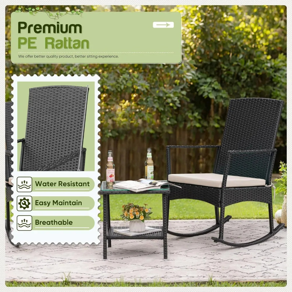 Flamaker Outdoor Furniture Rocker Set With PE Rattan Patio