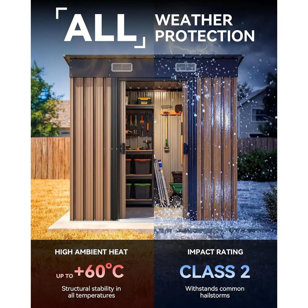 Outdoor Metal Storage Shed With Lockable Door And Sloped Roof