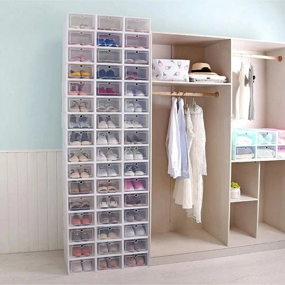 Foldable Flip Shoe Boxes 20 or 24 Pack Clear Plastic