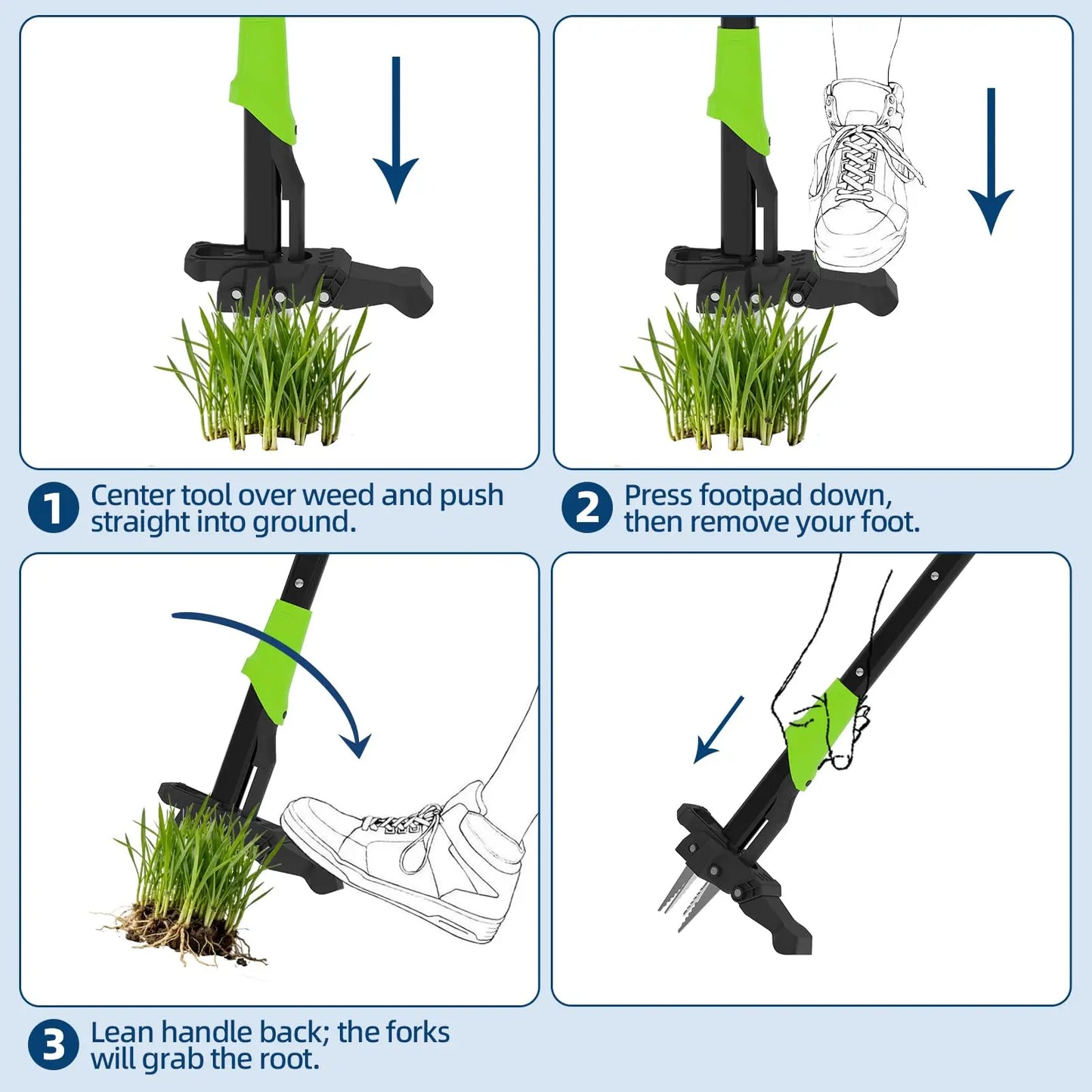 40" Stand Up Weed Puller Long Handle Weeding Tool With 4-Claw Ejector Root Remover No Bending Gardening Hand Tools