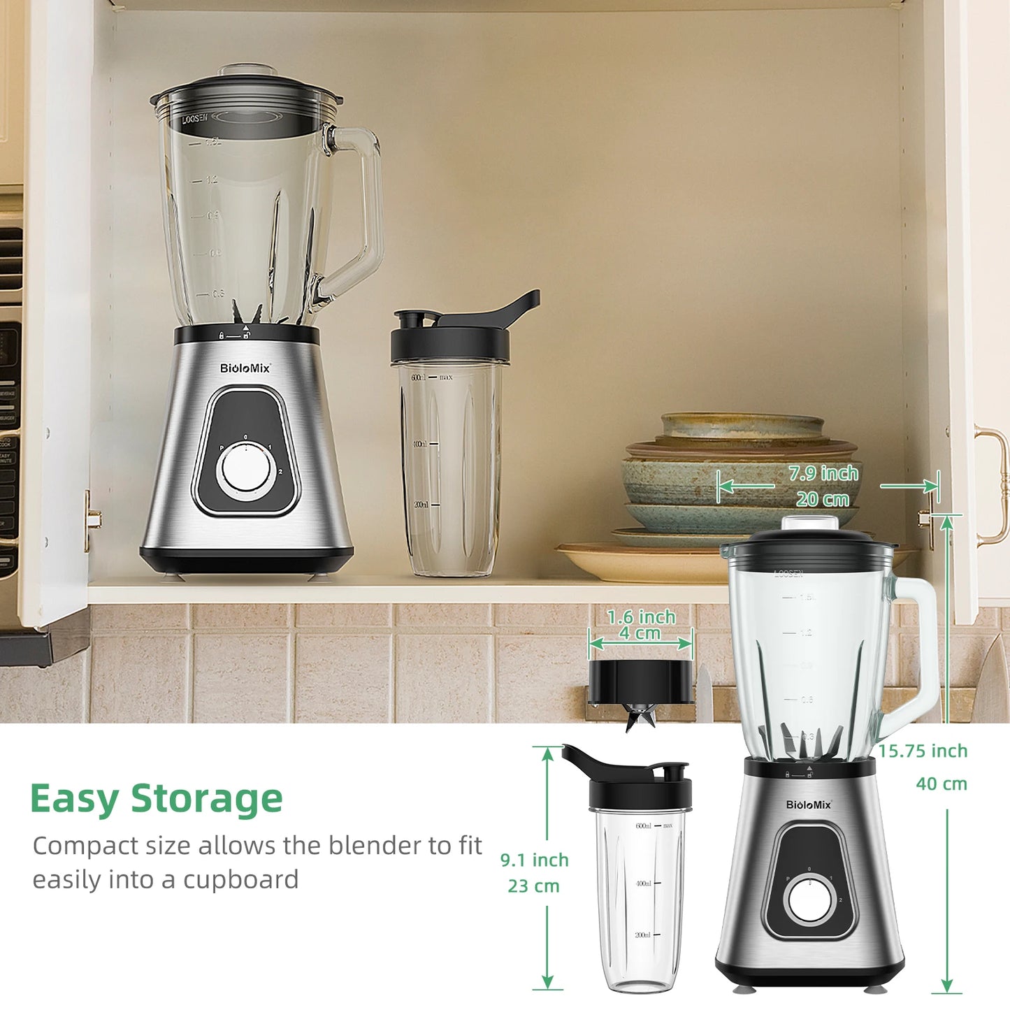 Biolomix 1300W Blender With Glass Jar For Smoothies