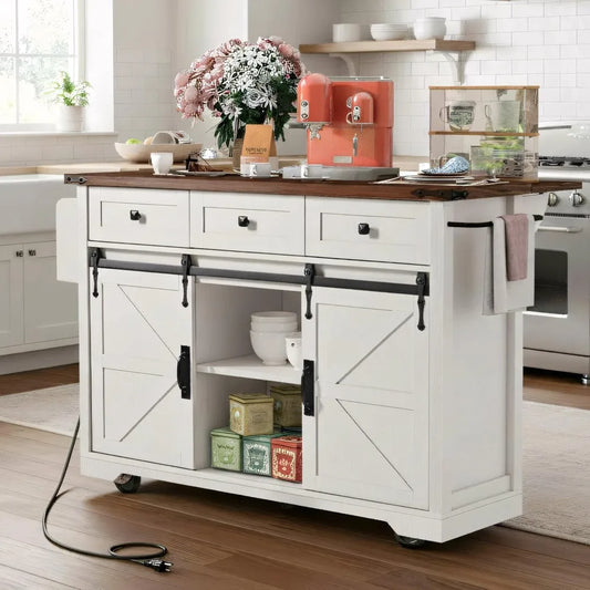 Farmhouse Kitchen Island On Wheels With Drop Leaf Outlet