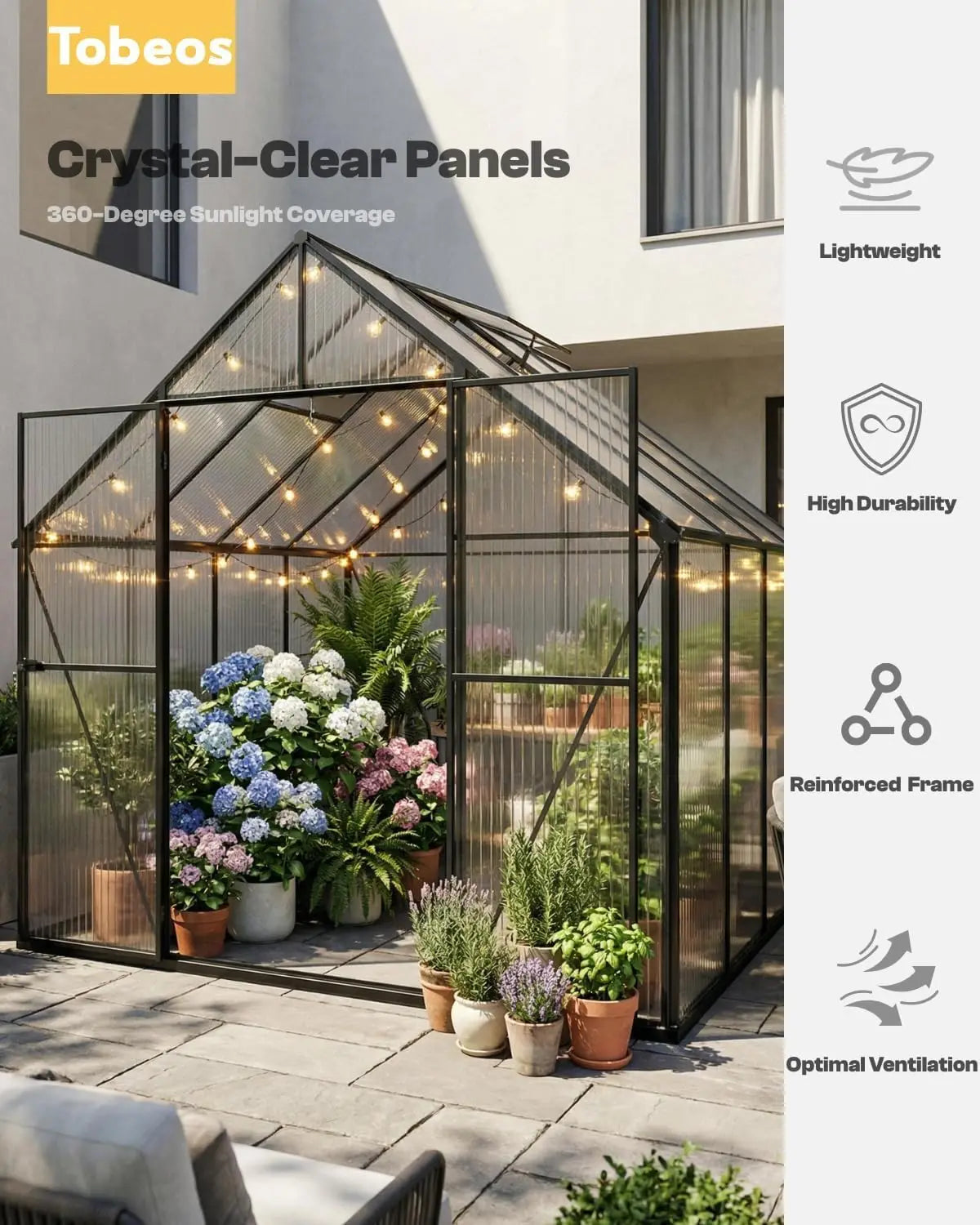 Walk-In Aluminum Frame Polycarbonate Greenhouse For Outdoor Gardens