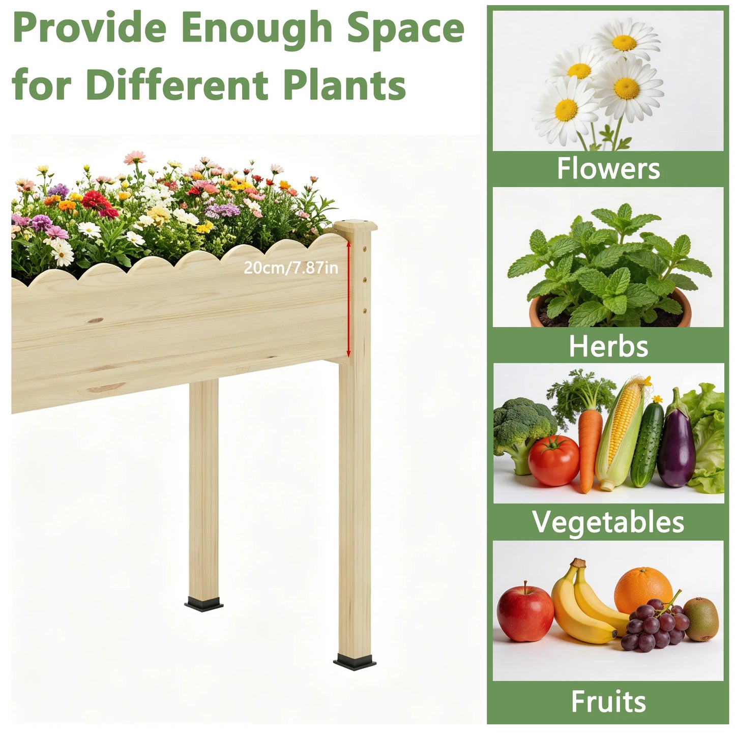 Wood Raised Bed Planter Box With Shelf For Balcony Garden