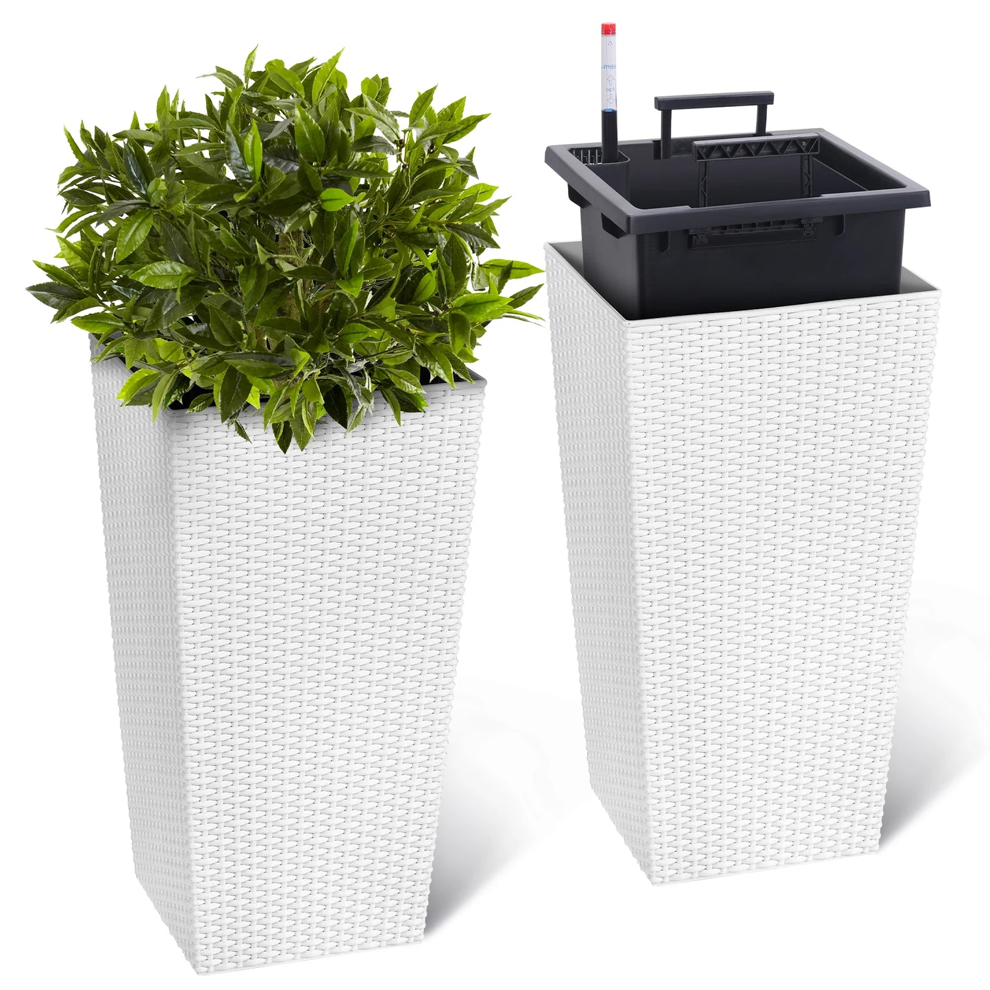 DishyKooker Rattan Planter Set With Water Level Monitor And Wheels