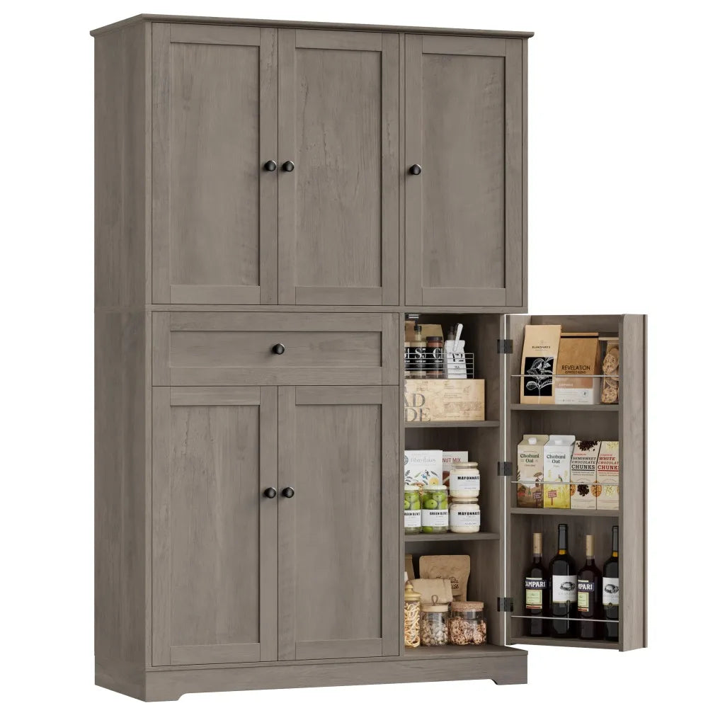 Hostack Tall Kitchen Pantry Cabinet With Doors Shelves And Drawer