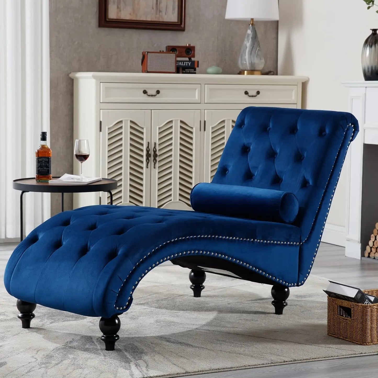 Armless Velvet Chaise Lounge Chair With Tufted Back And Pillow