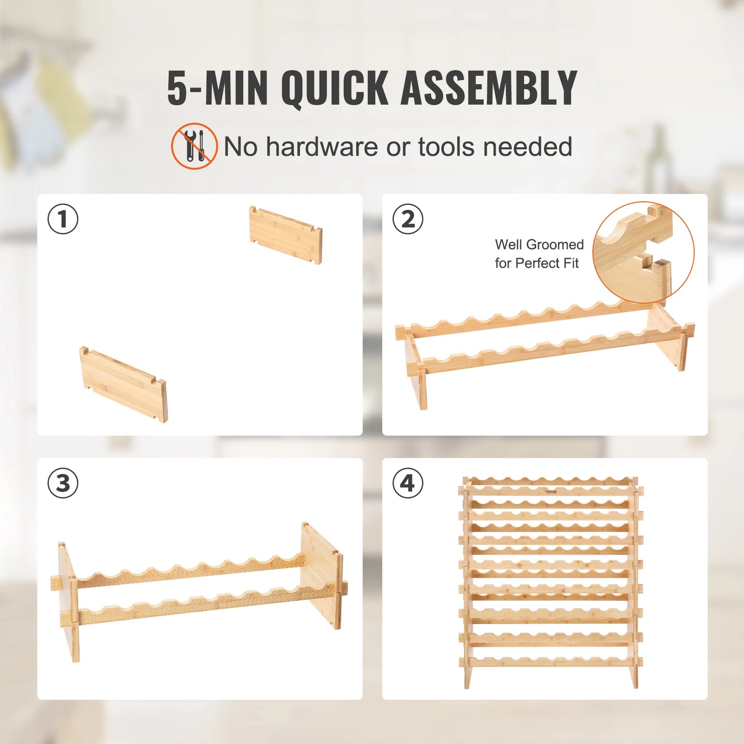 SucceBuy Bamboo 8-Tier Stackable Wine Rack Free Standing Display Shelves