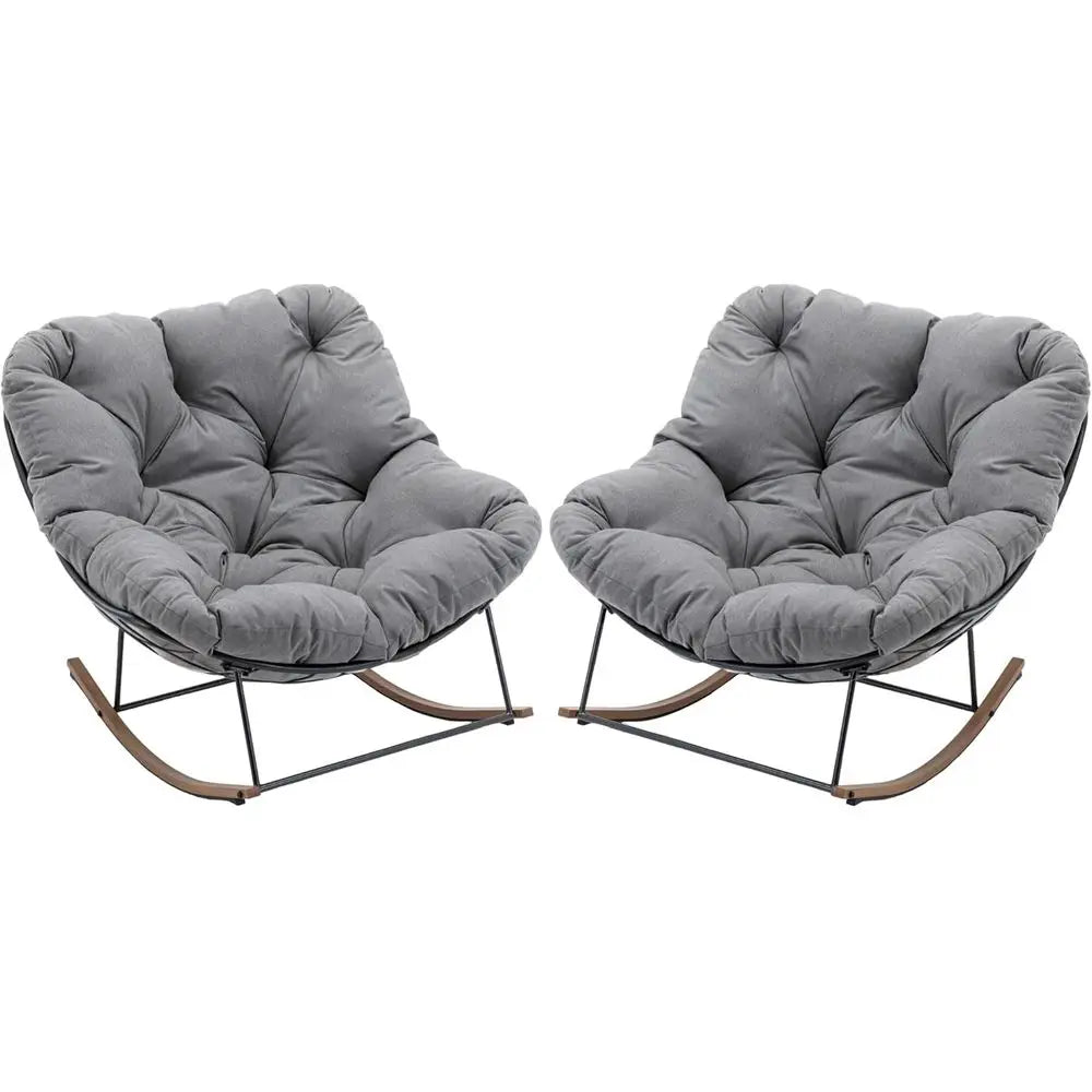 Outdoor Rocking Chairs Set, Two Papasan And Egg Chairs For Patio