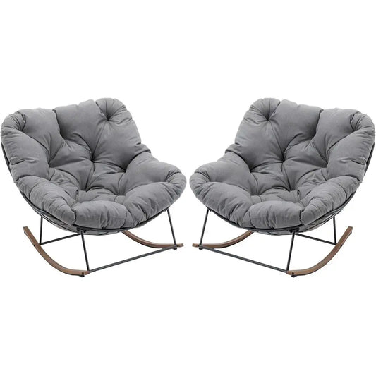 Outdoor Rocking Chairs Set, Two Papasan And Egg Chairs For Patio