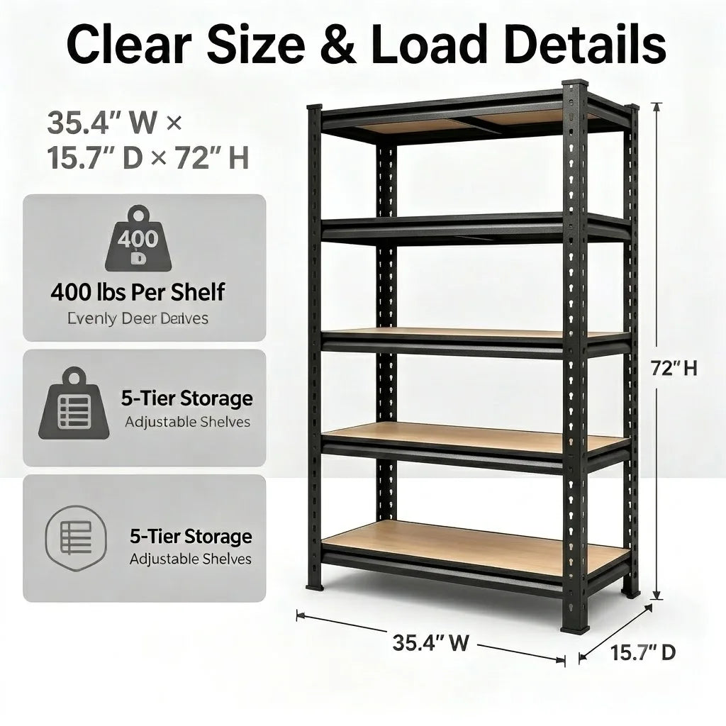 Heavy Duty 5-Tier Metal Storage Rack With Adjustable Shelving
